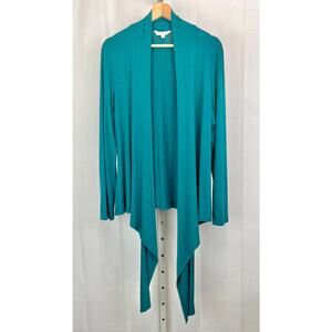 TRAVELSMITH Open Front Cardigan Wrap Stretch Jersey Knit Teal Green L